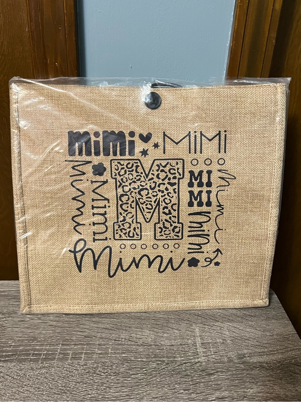 Mimi Jute Tote Bag with Black Graphic NIP